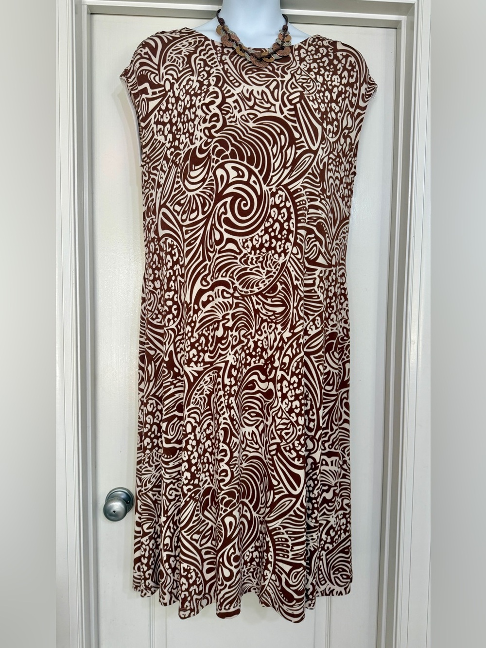 Chico's Brown and Cream Swirl-Print Maxi Dress